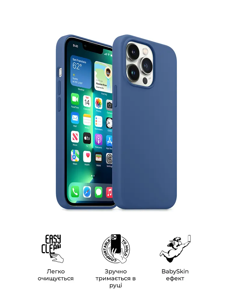 Силиконовый чехол для Apple iPhone 13 Pro Max, ICON2 Case, синий, противоударный, панель, защита всего корпуса, матовая поверхность Soft Touch, выступает над дисплеем, совместим с защитными стеклами и пленками, с микрофиброй, ArmorStandart (ARM60498) - фото 3