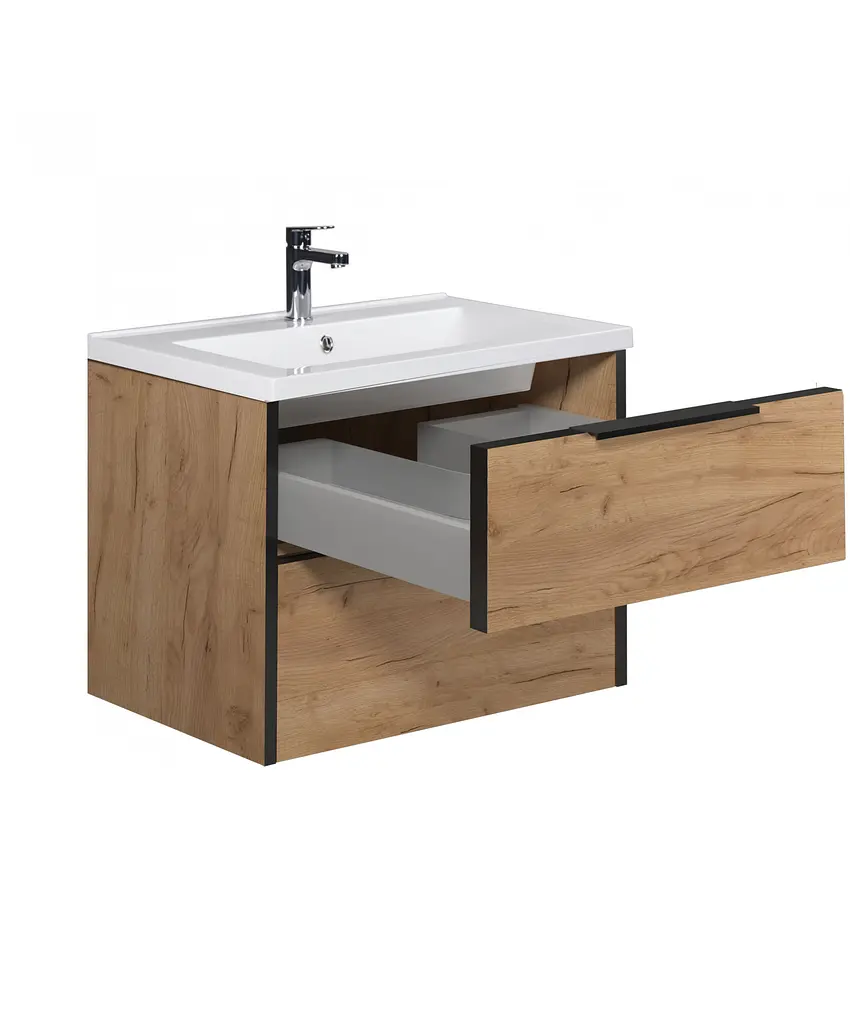 Тумба Мойдодир Line Craft 60 з умивальником Cosmo 60 дуб крафт/Чорний - фото 3
