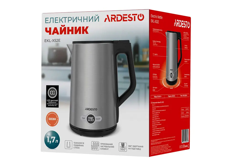 Електрочайник Ardesto Steel Collection Strix 1.7 л сріблястий (EKL-X52E) - фото 2