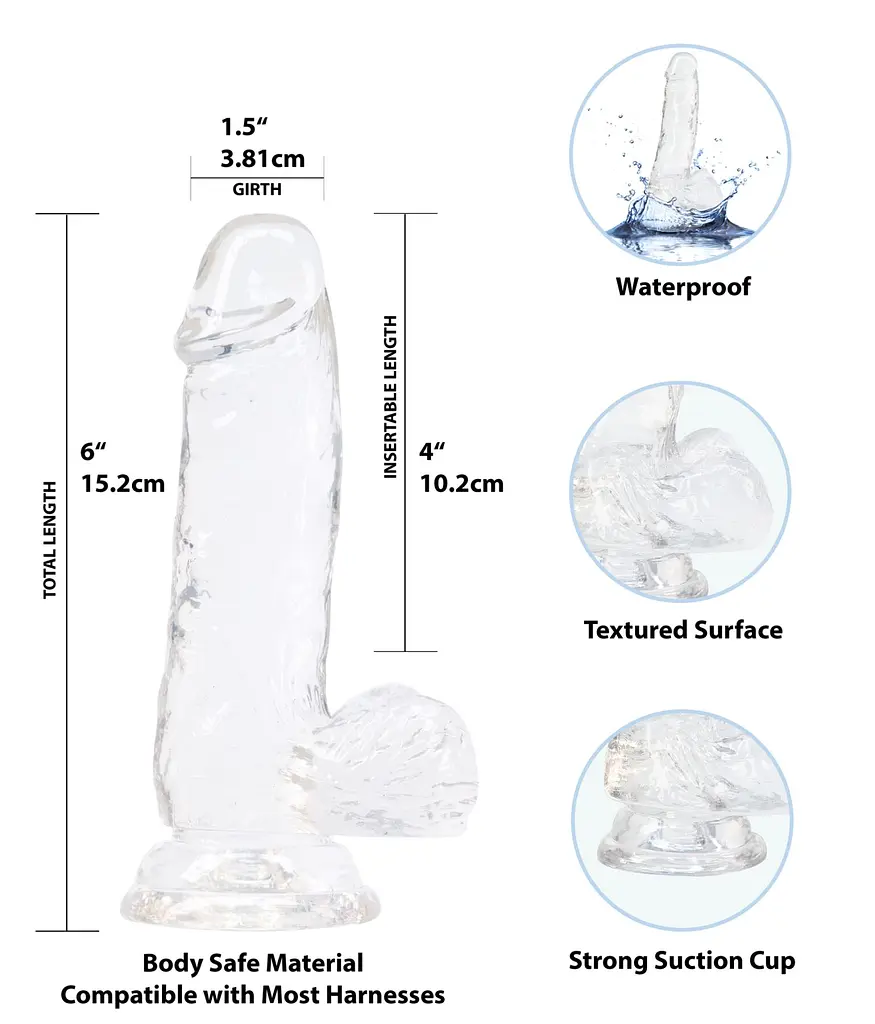 Прозорий фалоімітатор з присоскою Addiction Crystal Clear Dildo with Balls 6, 10.1х3.8 см - фото 2