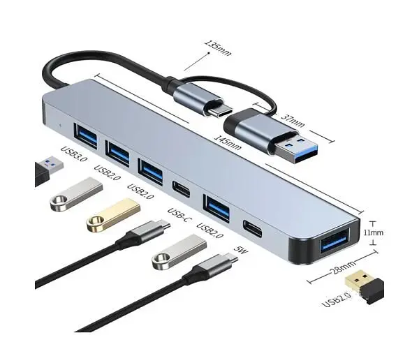 HUB 7-портовий, USB - Type C, алюмінієвий - фото 3
