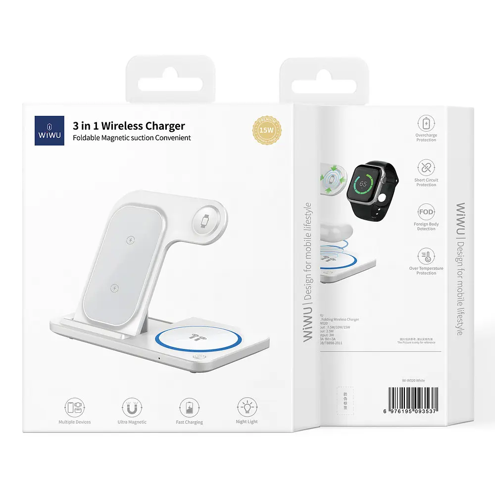 Бездротовий зарядний пристрій WIWU 3 in 1 Foldable Wireless Charger Wi-W020 Білий - фото 2