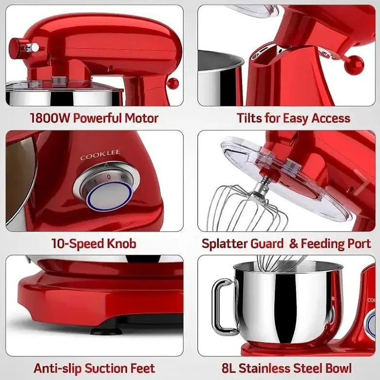 Кухонний комбайн планетарний Cookdeyi міксер тістоміс 1800 Вт чаша 8 л SM 1522NM red - фото 2