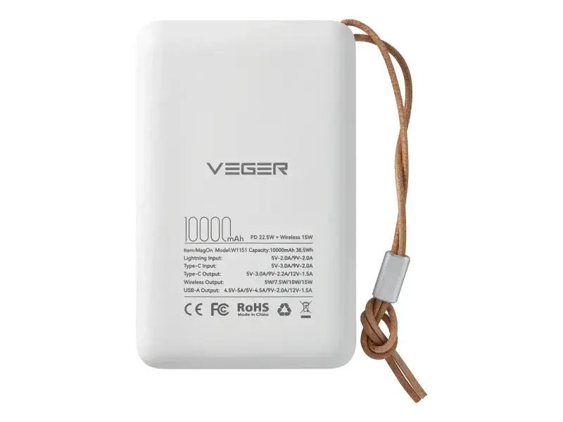 Зовнішній акумулятор (Power Bank) VEGER VG-VP1151|W1151 10000 mAh - фото 3