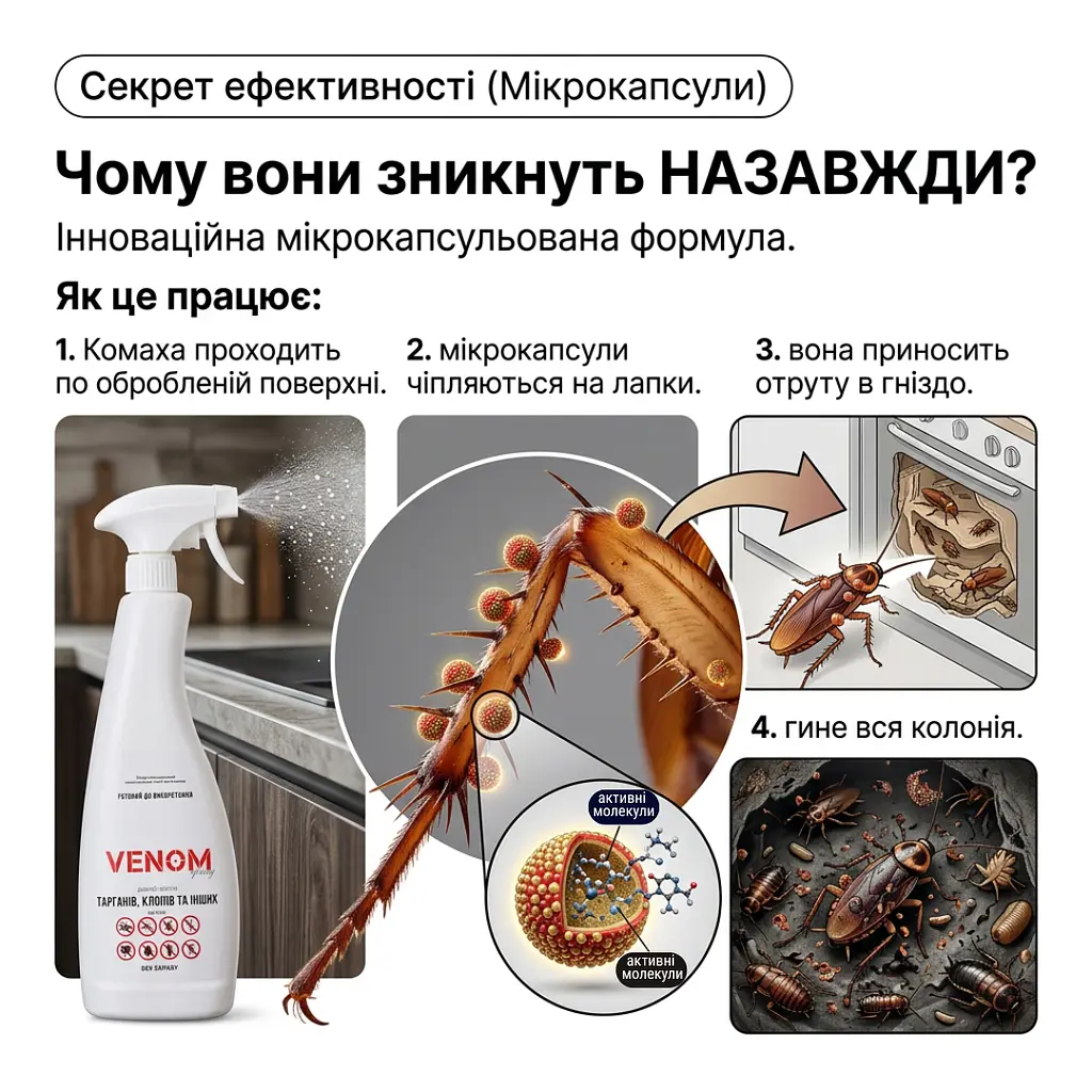 Комплект від тарганів Venom "Максимальний захист": Спрей 750 мл ( ) + Гель-приманка 30 г (дозатор) - фото 3