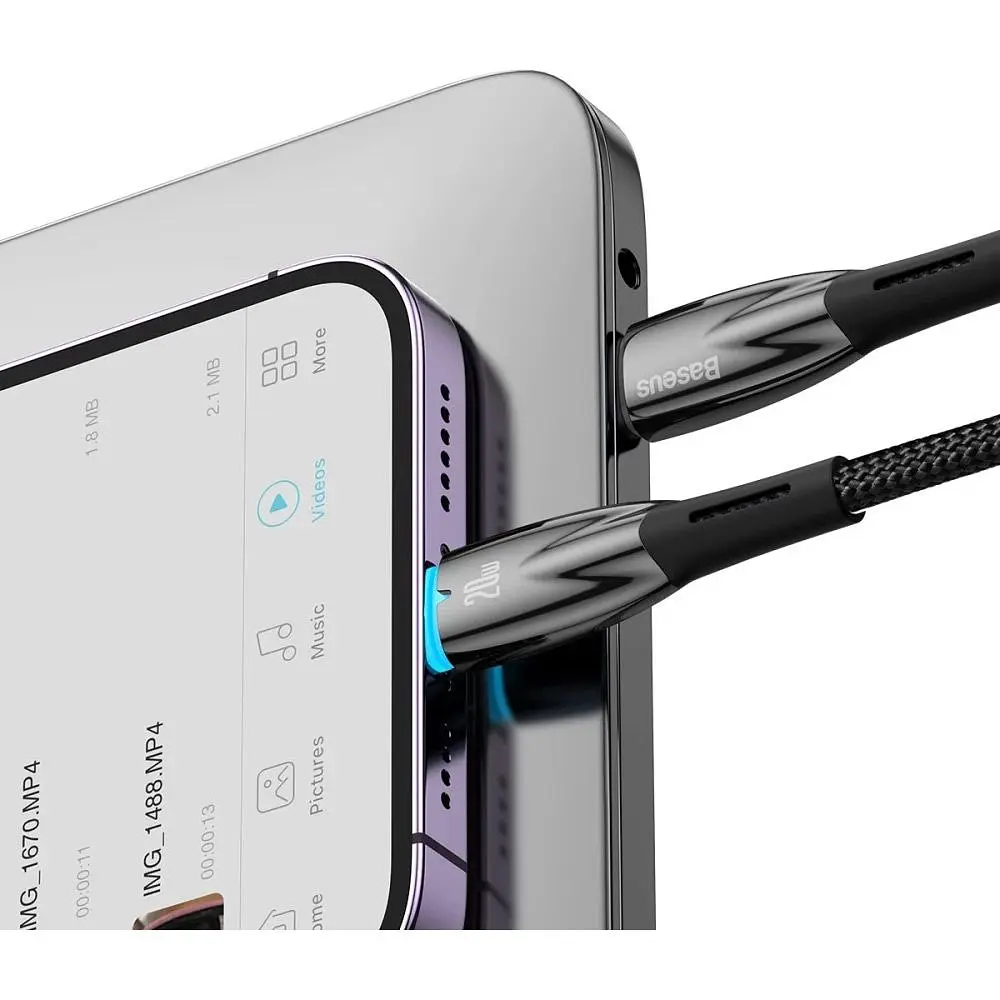 Кабель Baseus Glimmer Series Fast Charging USB-C to Lightning 20w 1m Black (CADH000001) [113822] - фото 4