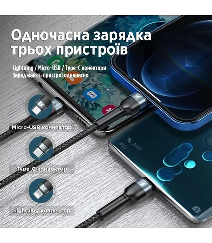 Кабель Remax Jany Series 3в1 USB to Type-C/Lightning/Micro-USB Silver (RC-124TH) - фото 6