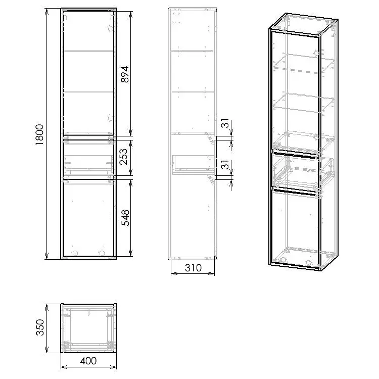 Пенал підвісний Imprese Bilovec 180x40x35 см дуб f3263Dr - фото 3