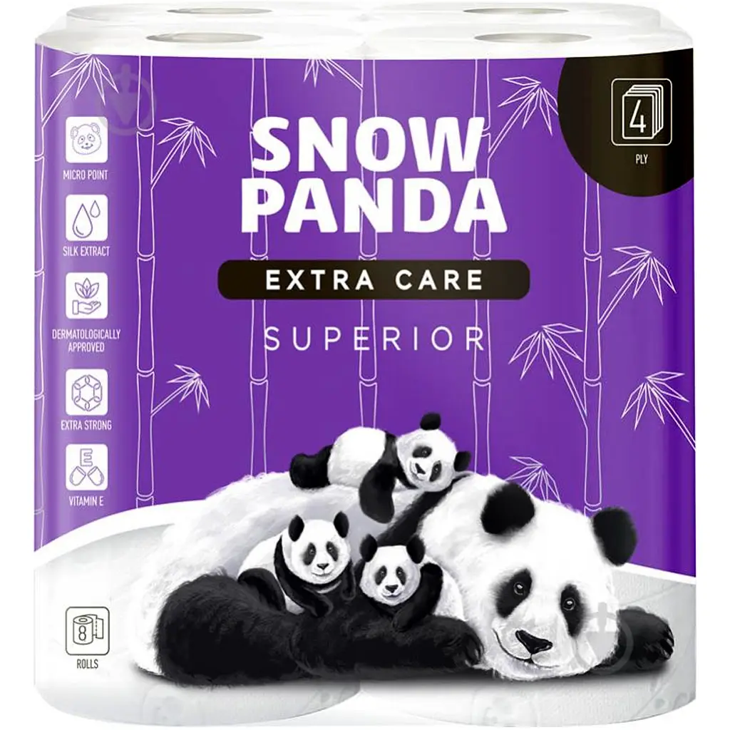 Туалетний папір Сніжна Панда Extra Care Superior 4 шари 8 рулонів (4820183970633) - фото 2
