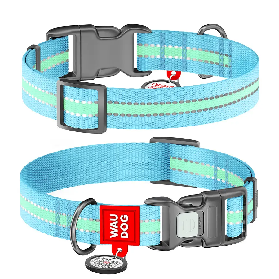 Ошейник для собак нейлоновый Waudog Nylon с QR-паспортом, светонакопительный/светоотражающий, пластиковый фастекс, Ш 25 мм - фото 2