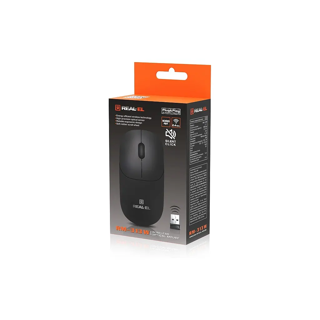 Мишка REAL-EL RM-313W Wireless Black (EL123200042) - фото 2