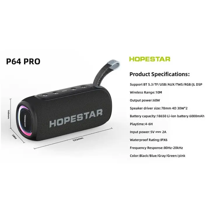 Портативна Bluetooth-колонка Hopestar P64 Pro Рожевий - фото 2