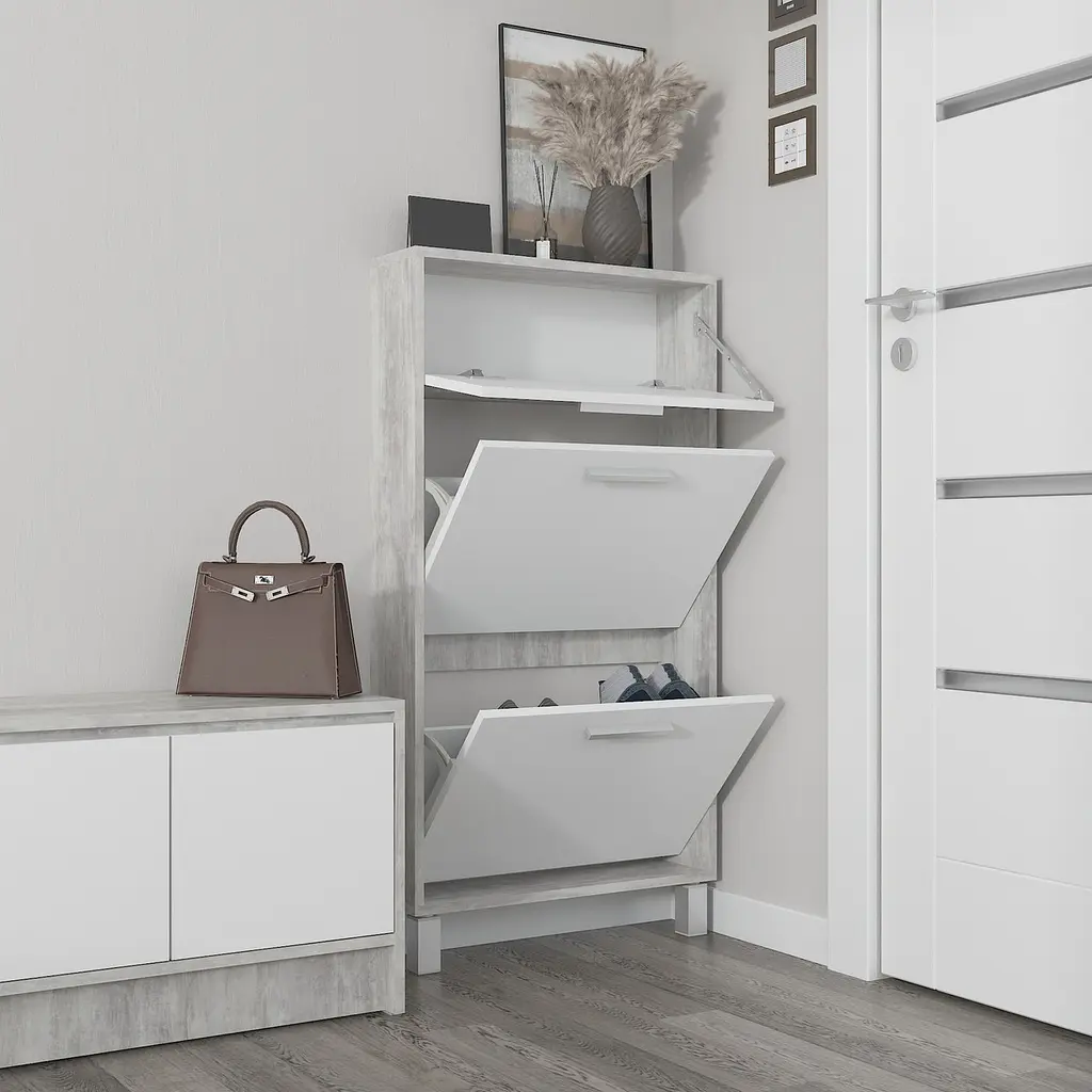 Полиця для взуття Flamecame підлогова на 3 шухляди з ДСП F-159 Бетон Білий - фото 2