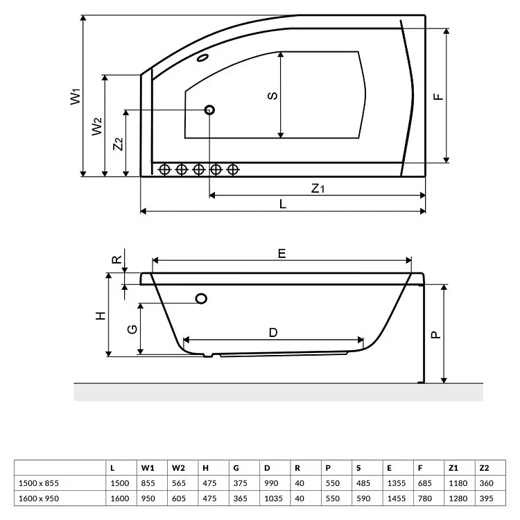 Ванна акриловая Radaway Sitera 160x95 левая + ножки + сифон (WA1-32-160x095LS) - фото 3