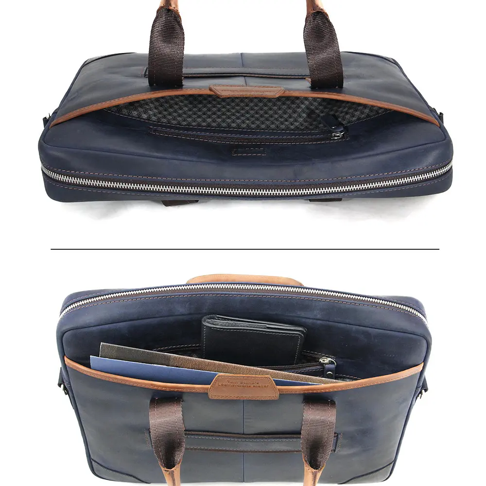 Сумка кожаная для ноутбука Tom Stone 717 BL-R синяя MacBook 16' - фото 7