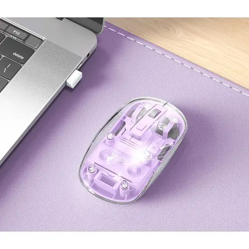 Компьютерная мышка XO M12 bluetooth wireless transparent mouse Фиолетовая - фото 4
