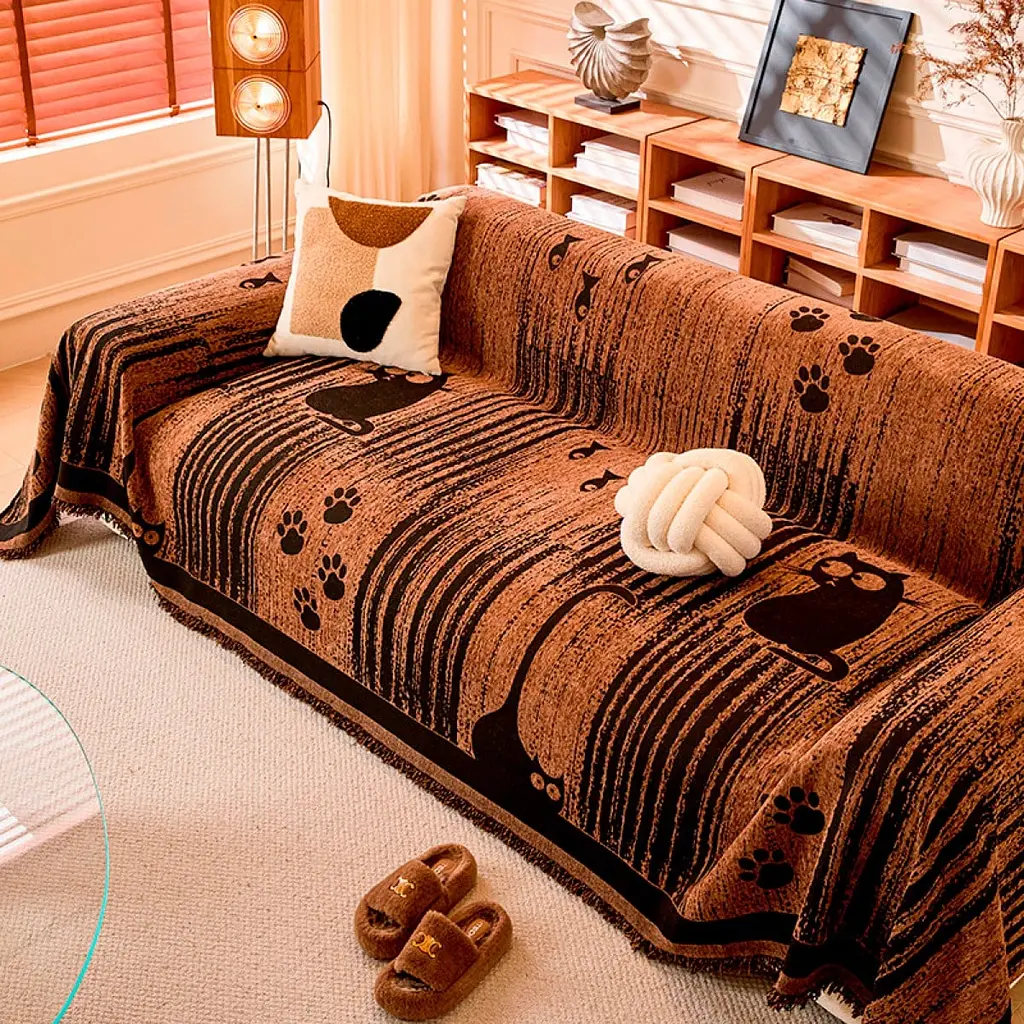 Накидка на диван Love You Коти та лапки двостороння MP12 180х220 см коричнева (LY8712)
