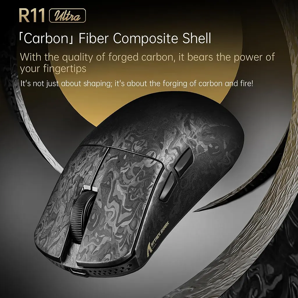 Бездротова миша ATTACK SHARK R11 ULTRA 42000 DPI, PAW3950 MAX, Carbon Fiber, 8K,Чорна - фото 3