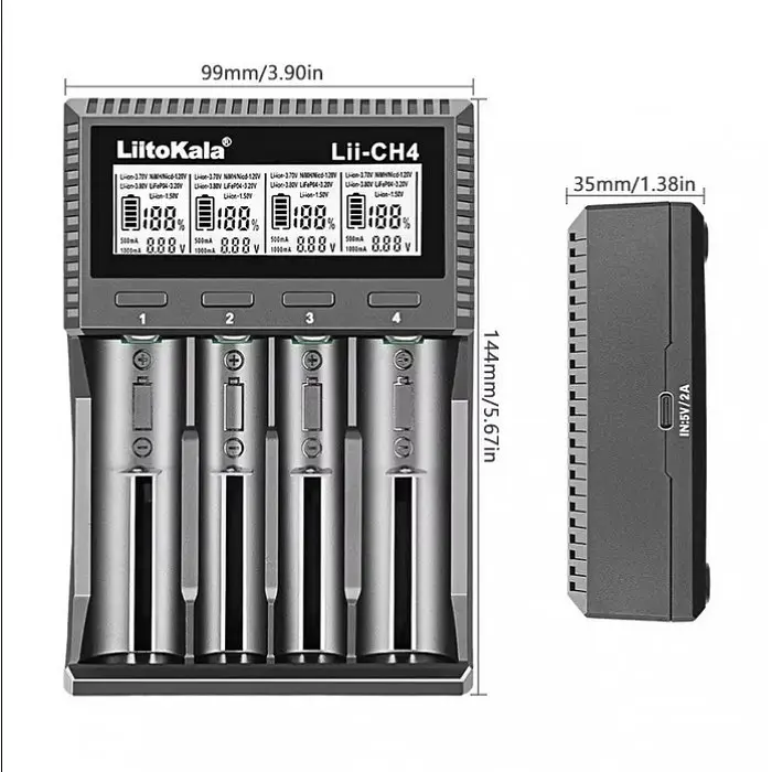 Зарядное устройство для Liitokala Lii-CH4, 4 канала, Li-1.5/Ni-Mh/Li-ion/LiFePO4/Li-HiV, USB-C, LCD - фото 4