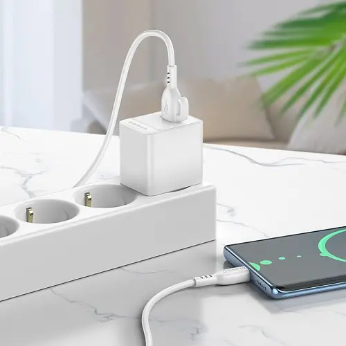 Сітчасте зарядне пристрій BOROFONE BAS11A Erudite single port 1USB/2.1A+ Cable Type-C білий - фото 2