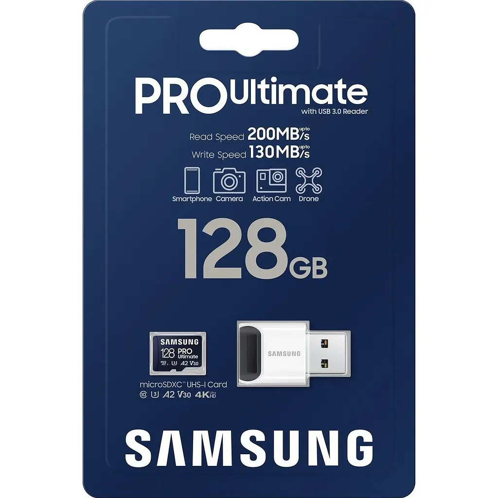 Карта пам'яті Samsung microSDXC PRO Ultimate 128GB Class 10 UHS-I U3 V30 A2 + USB Reader (MB-MY128SB/WW) [145484] - фото 6