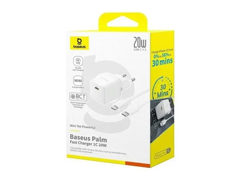 Мережевий зарядний пристрій BASEUS Wall Charger Palm Fast Charger 20 W Type-C to Type cable White (P10111602213-01) - фото 6