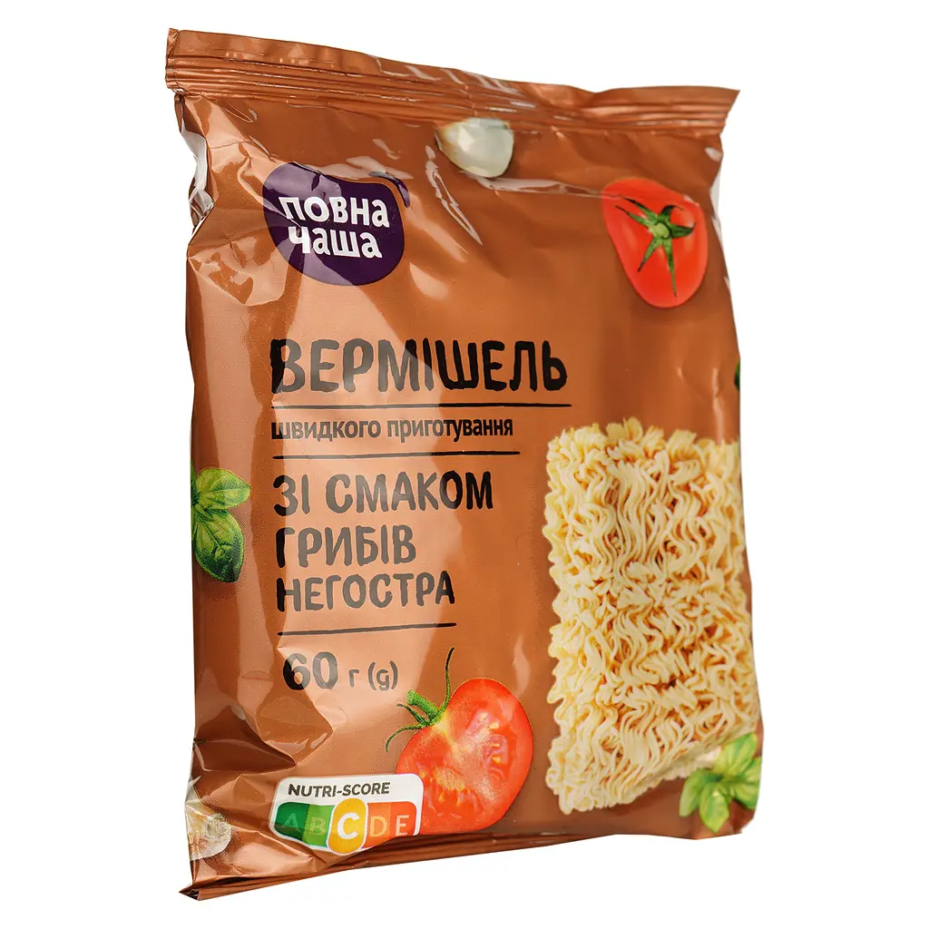 Вермишель Повна Чаша быстрого приготовления со вкусом грибов 60 г (932924) - фото 2