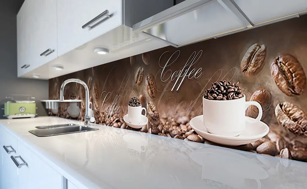 Вініловий кухонний фартух Happy Pocket Зерна кави Coffee наклейка для кухні ПВХ Напої Коричневий Z181453 - фото 2