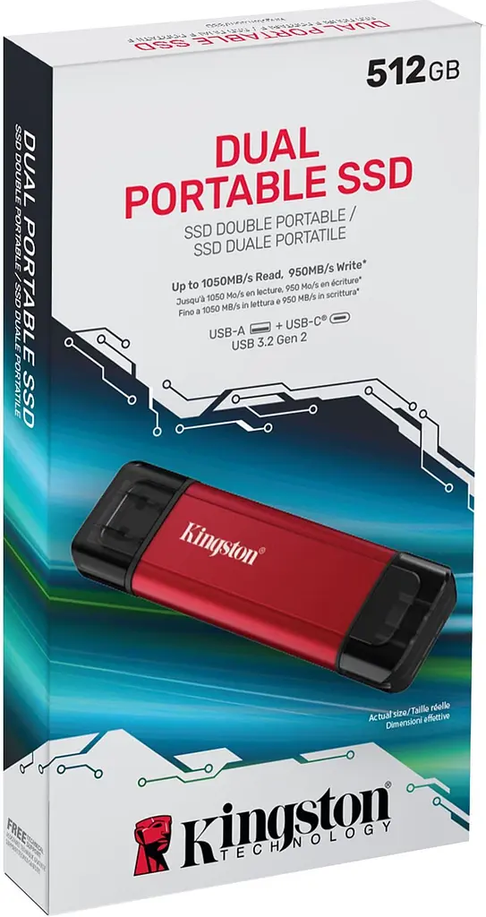 Портативний SSD Kingston 512GB USB 3.2 Gen 2 Dual USB-A R1050/W950MB/s - фото 4