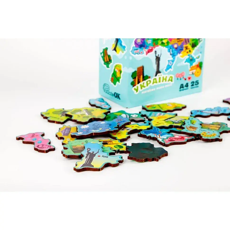 Дерев'яний магнітний пазл  PuzzleOK А4 Мапа України 25 елементів PuzA4-22926 - фото 4