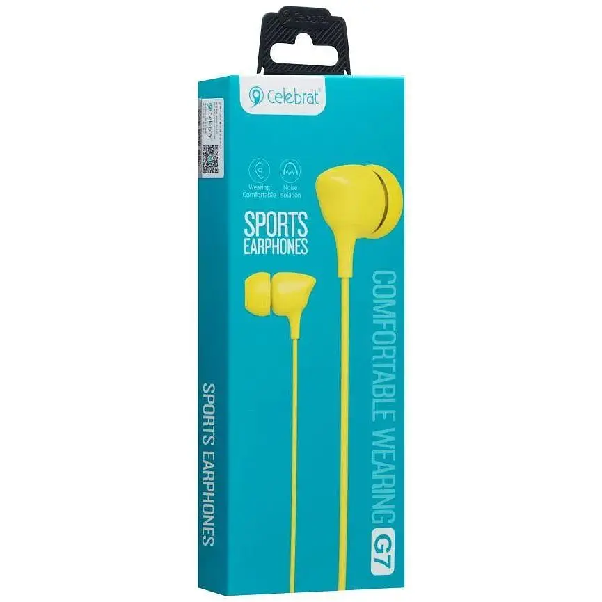 Наушники внутриканальные Celebrat G7 с микрофоном и кнопкой на пульте желтые - фото 2