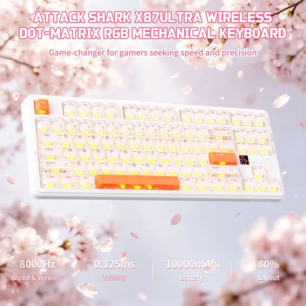 Клавіатура Attack Shark X87 Ultra RGB Meg Shark Switches Wireless Iced Orange (AS-6979033730236-IO) [176652] - фото 3
