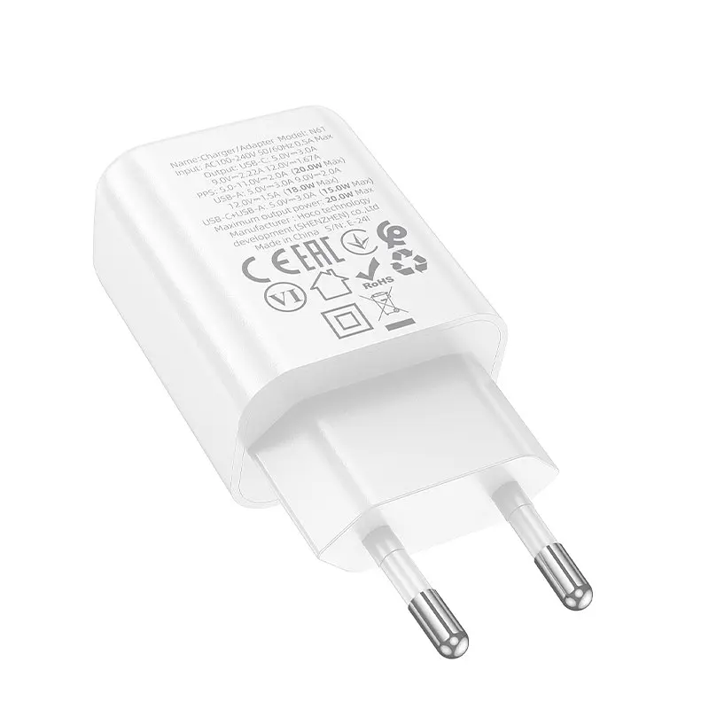 СЗУ Hoco N61 Gentle PD20W+QC3.0 (1USB-A/1C) + кабель Type-C to Type-C White - фото 4