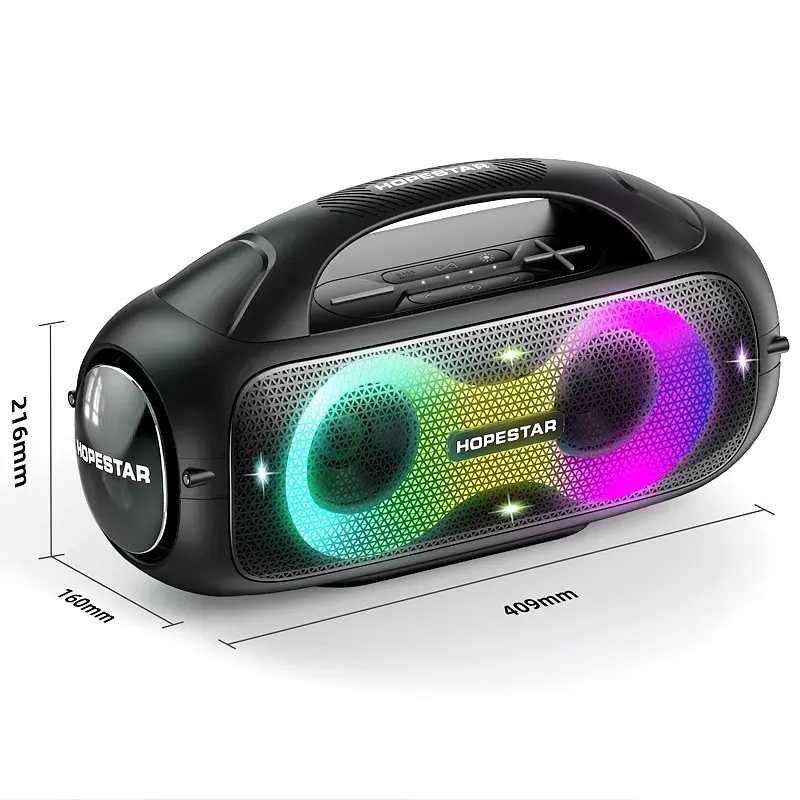 Бездротова акумуляторна Bluetooth колонка BT5.0 бумбокс 80W TWS AUX/TF/USB 8h IPX5 LED RGB підсвічування Hopestar A50 Party - фото 4