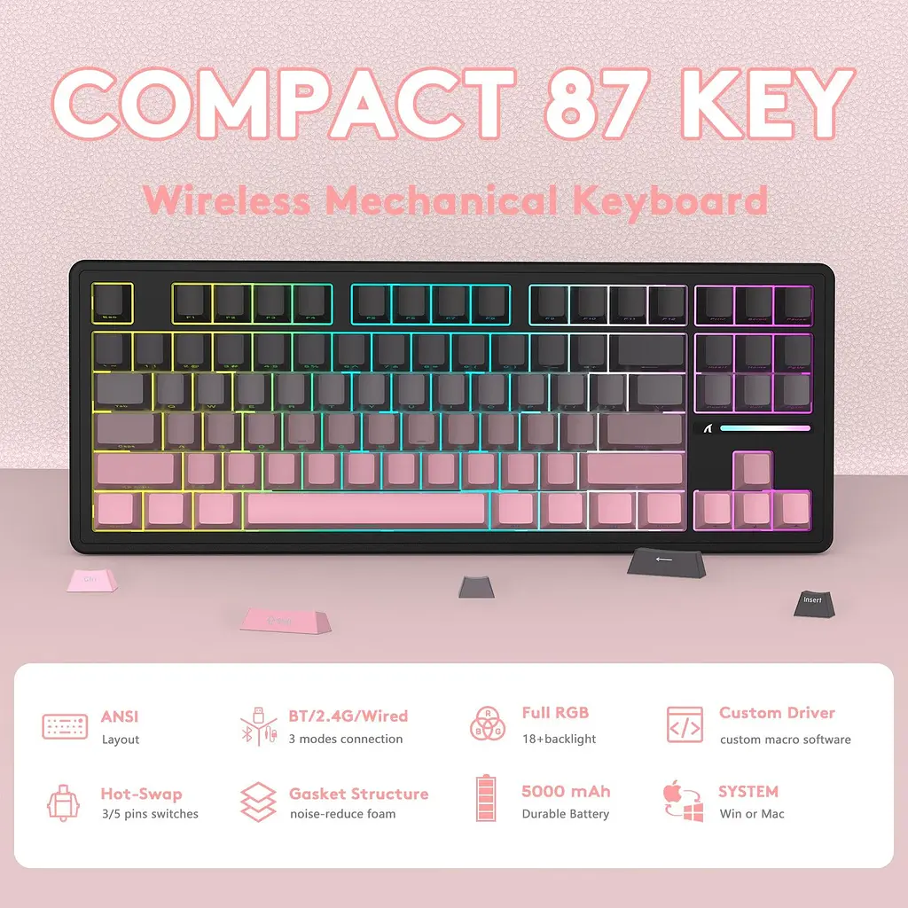 Клавіатура Attack Shark M87 Pro V2 Gradient Pink (AS-6972792470467-B) [166738] - фото 3