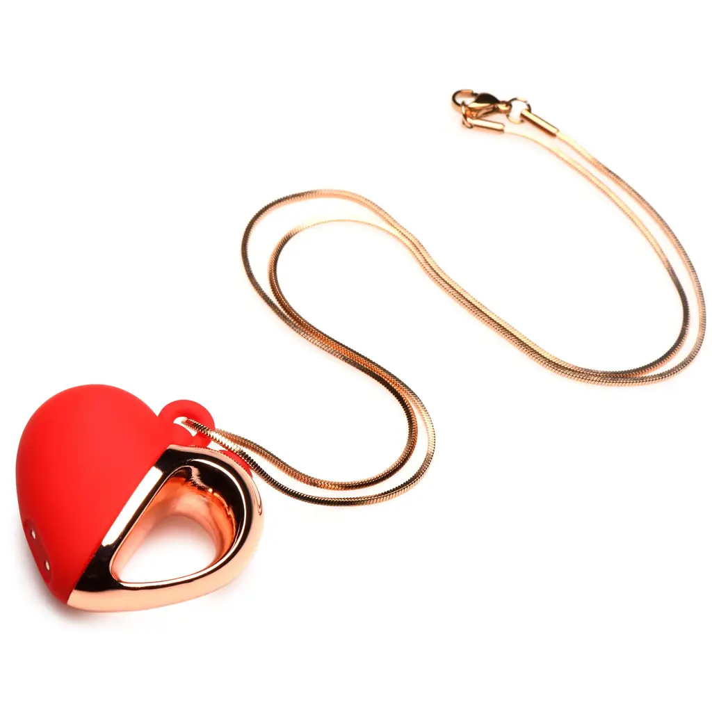 Кольє з підвіскою вібратором Charmed Vibrating Silicone Heart Necklace, 90 см (червоний)