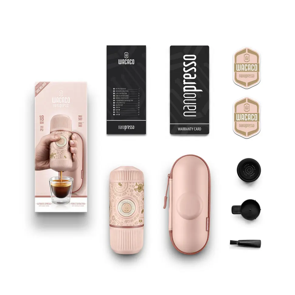 Портативна еспресо-кавоварка Wacaco Nanopresso рожева з чохлом - фото 3