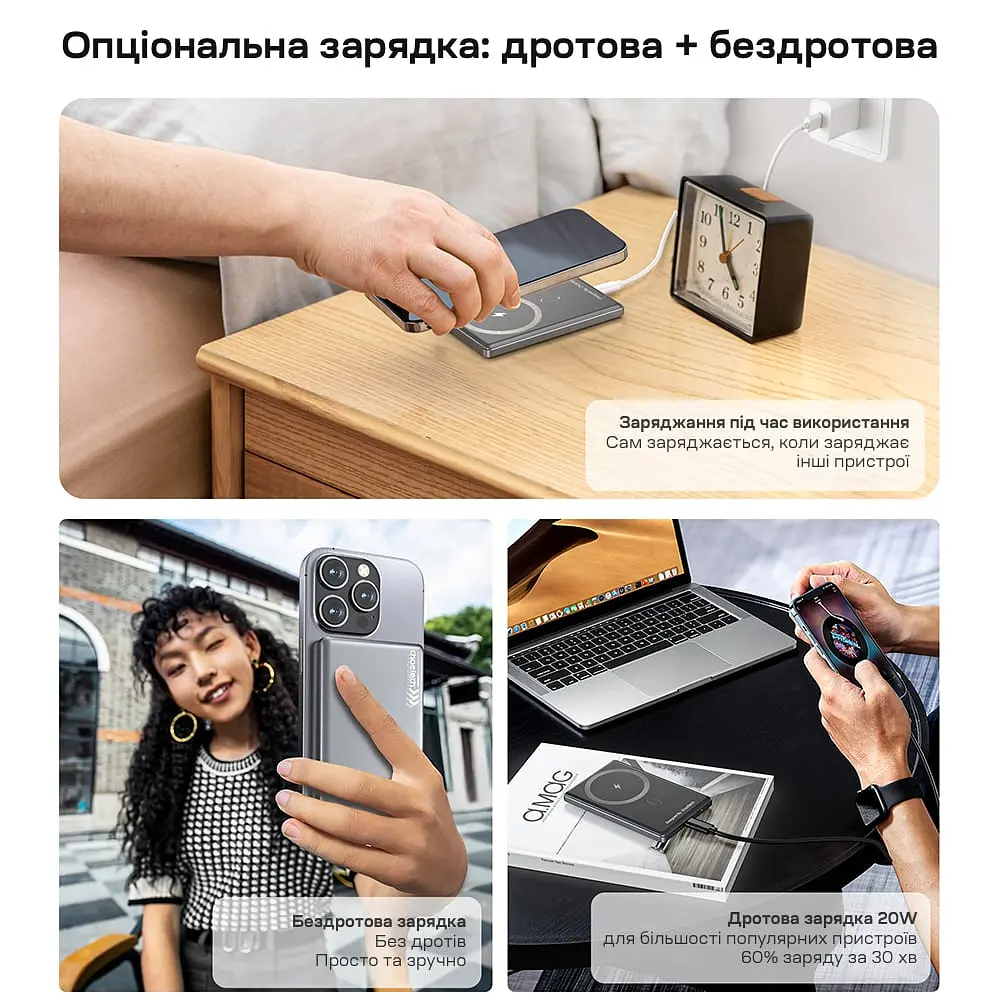 Повербанк 5000mAh Choetech B738 Black QC3.0 PD3.0 бездротова магнітна зарядка (43-00161) - фото 8