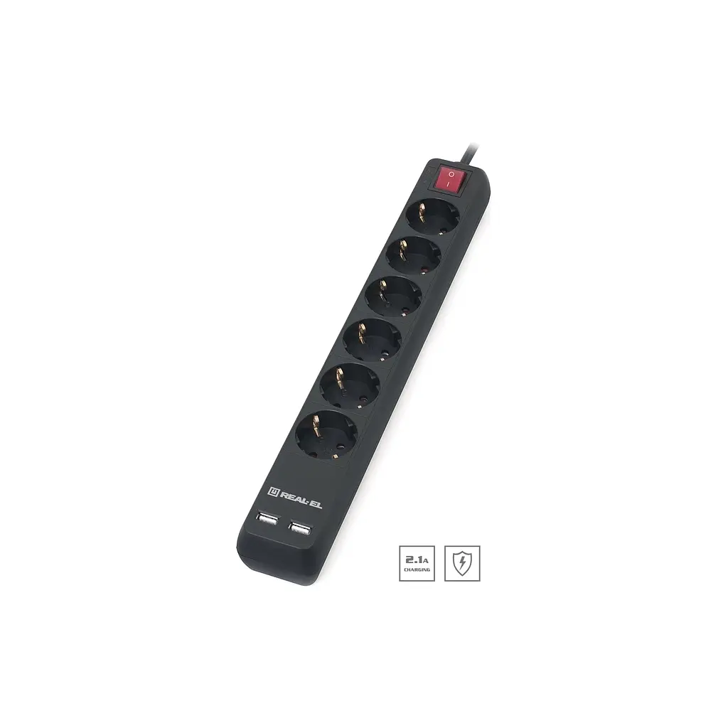 Мережевий фільтр живлення REAL-EL RS-6 PROTECT USB, 5m, black (EL122300018) - фото 7