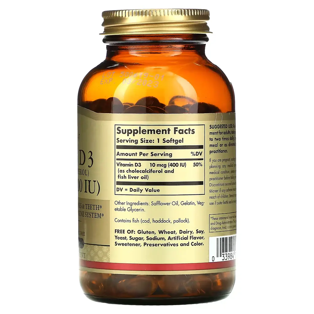 Вітамін Д3 Vitamin D3 (Холекальциферол) 10мкг (400 МО) - 250 софтгель - фото 2