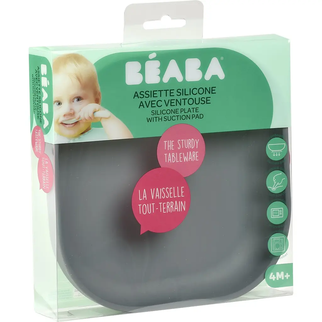 Силіконова тарілка на присосці Beaba Silicone Suction Plate, сіра (913550) - фото 2