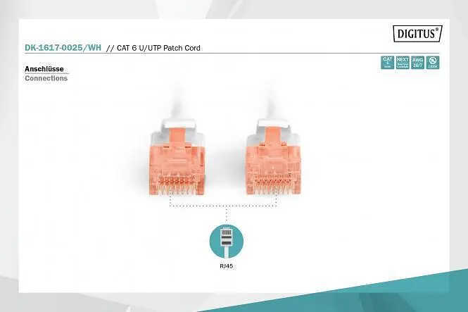 Патч-корд Assmann CAT 6 U-UTP, Cu, LSZH AWG 26/7, длина 0,25 м, DK-1617-0025 White - фото 2