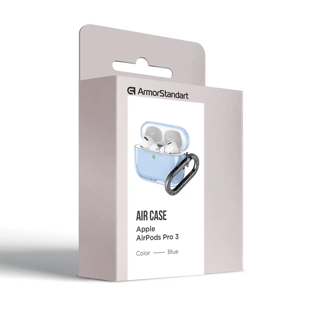 Чохол для навушників Apple AirPods Pro 3, синій, Air, термополіуретан (TPU), протиударний, захист від подряпин, пилу і ударів, футляр з карабіном для кріплення, точні вирізи для доступу до роз"ємів, ArmorStandart (ARM88304) - фото 3