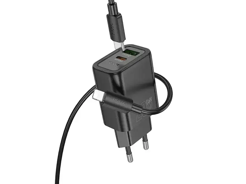 Мережевий зарядний пристрій Hoco N61 Gentle 20 W Lightning - USB Type-C cable Black (6942007644259) - фото 2