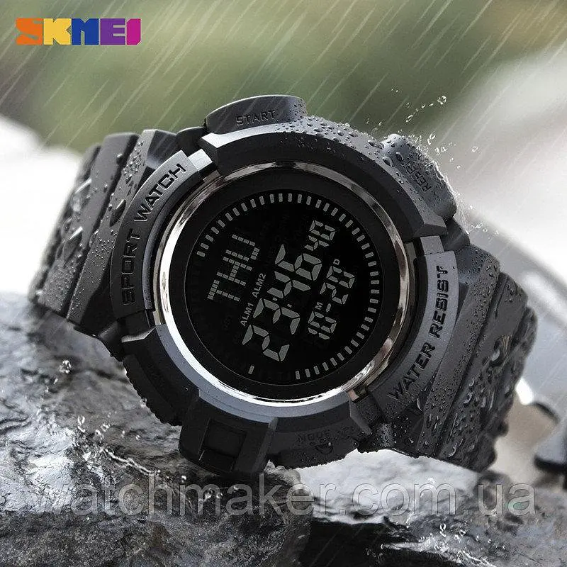 Спортивний годинник Skmei 1300 з компасом водонепроникні Чорні - фото 5