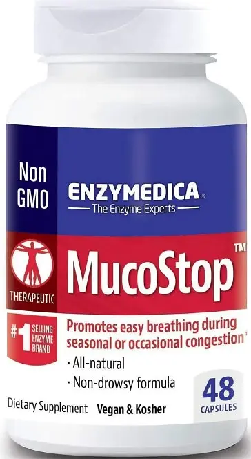 Ферменти для полегшення дихання Enzymedica MucoStop 48 капсул
