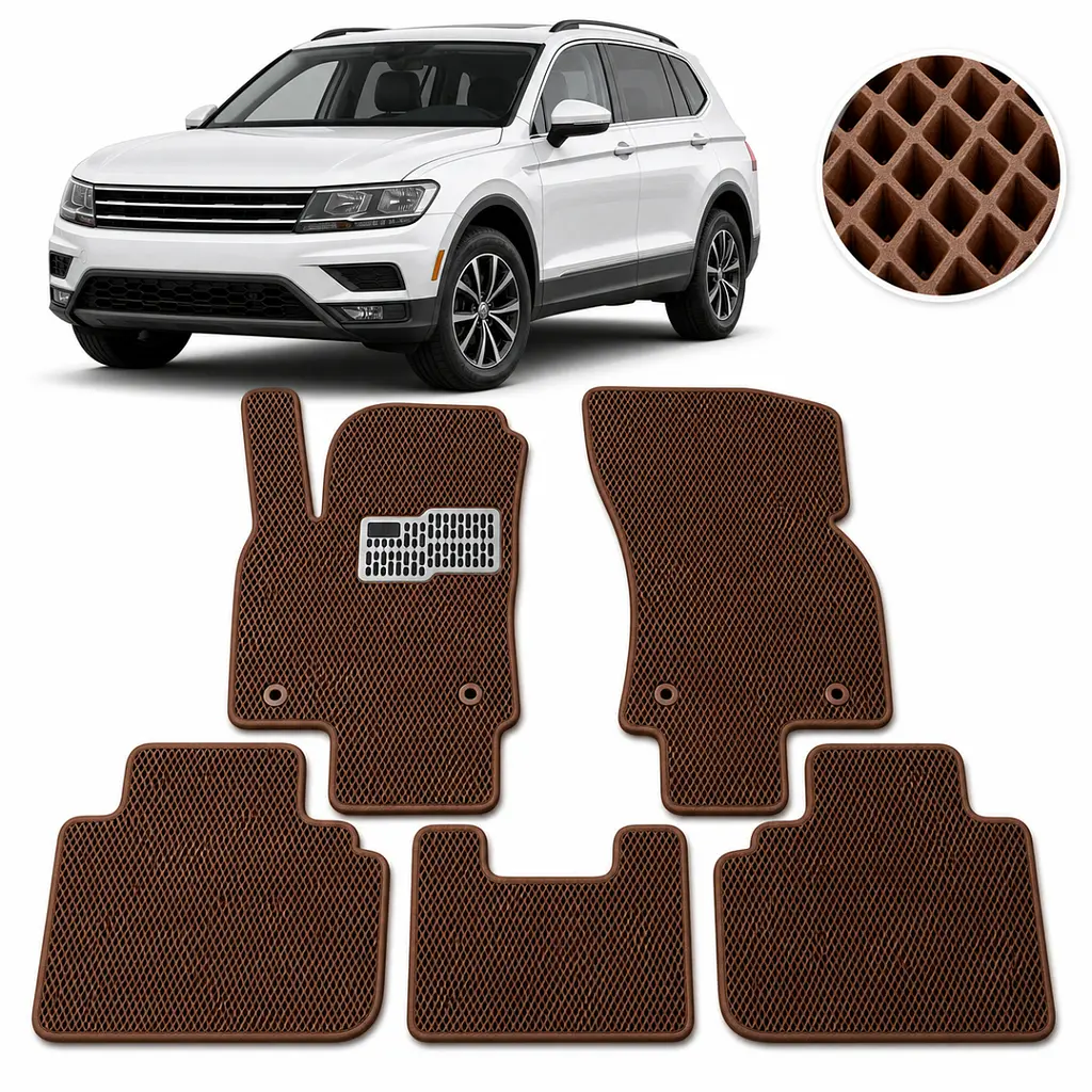 Килимки в салон EVA для Volkswagen Tiguan II USA Allspace 2015- з підп'ятником Коричневі 5 шт
