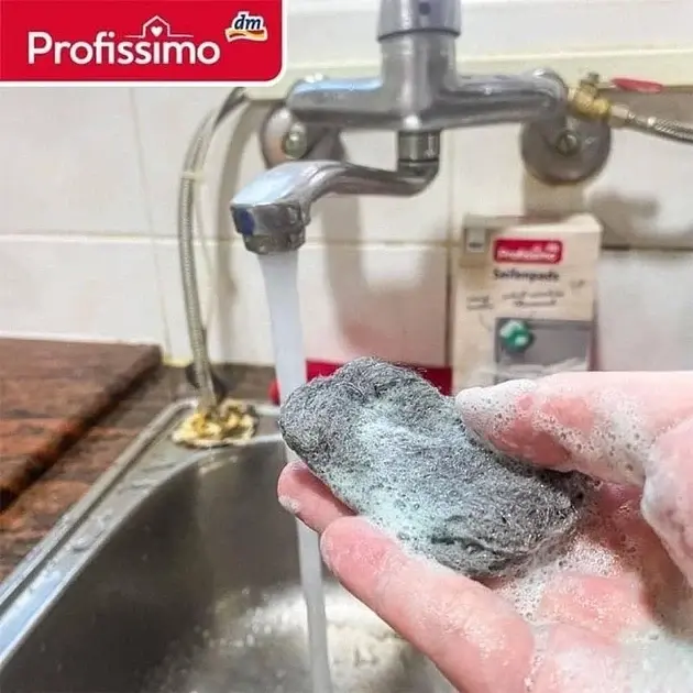 Кухонні мильні губки з нержавіючої сталі Profissimo Reinigungskissen Topf und Pfanne Edelstahl-Pads 8шт. - фото 2