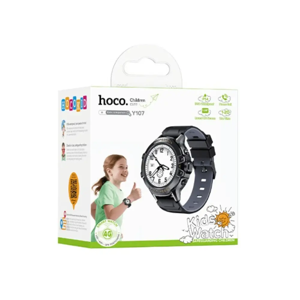 Дитячий смарт-годинник HOCO Y107 4G 32mm. 700 mAh. IP54. children phone watch black - фото 2