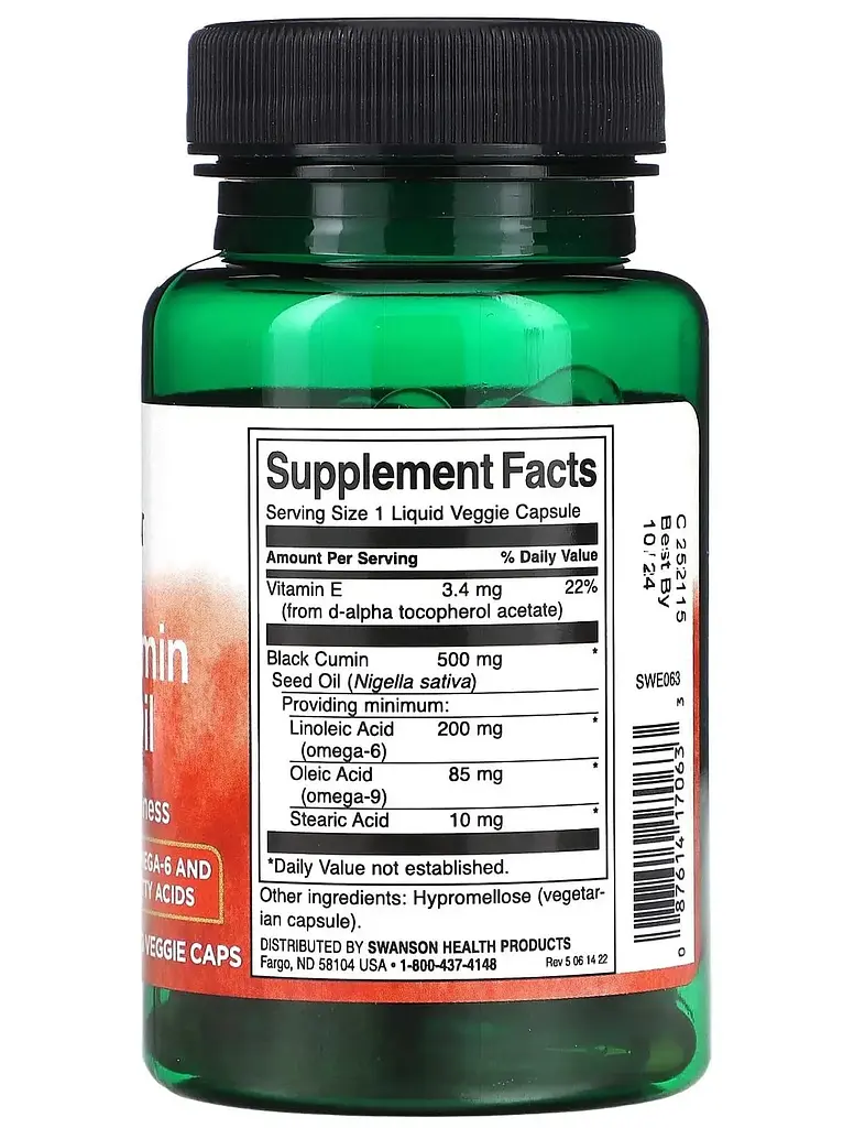 Олія насіння чорного кмину Swanson Black Cumin Seed Oil 500 mg 60 Liq Vegcap (1086-2022-10-0205) - фото 2